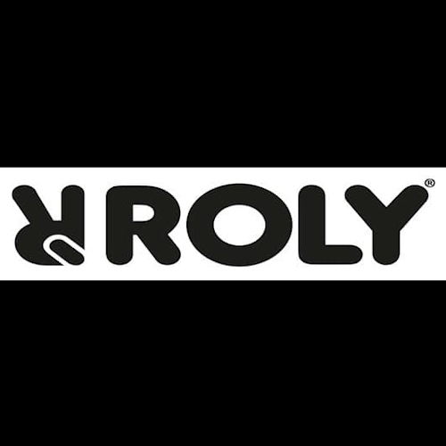 Textil Zulieferer zur Textilveredelung Logo von Roly, stilisierte Schrift in Schwarz auf weißem Hintergrund.